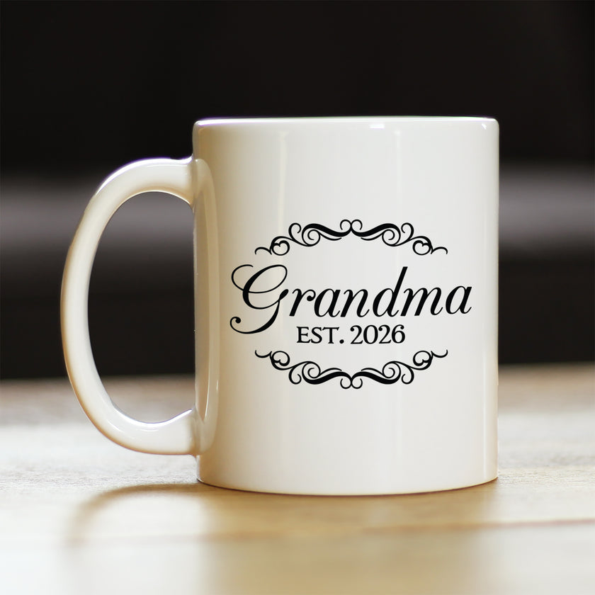 Grandma Est 2026 - Coffee Mug - New Grandmother Gift for First Time Grandparents - Decorative White Ceramic Coffee Cup