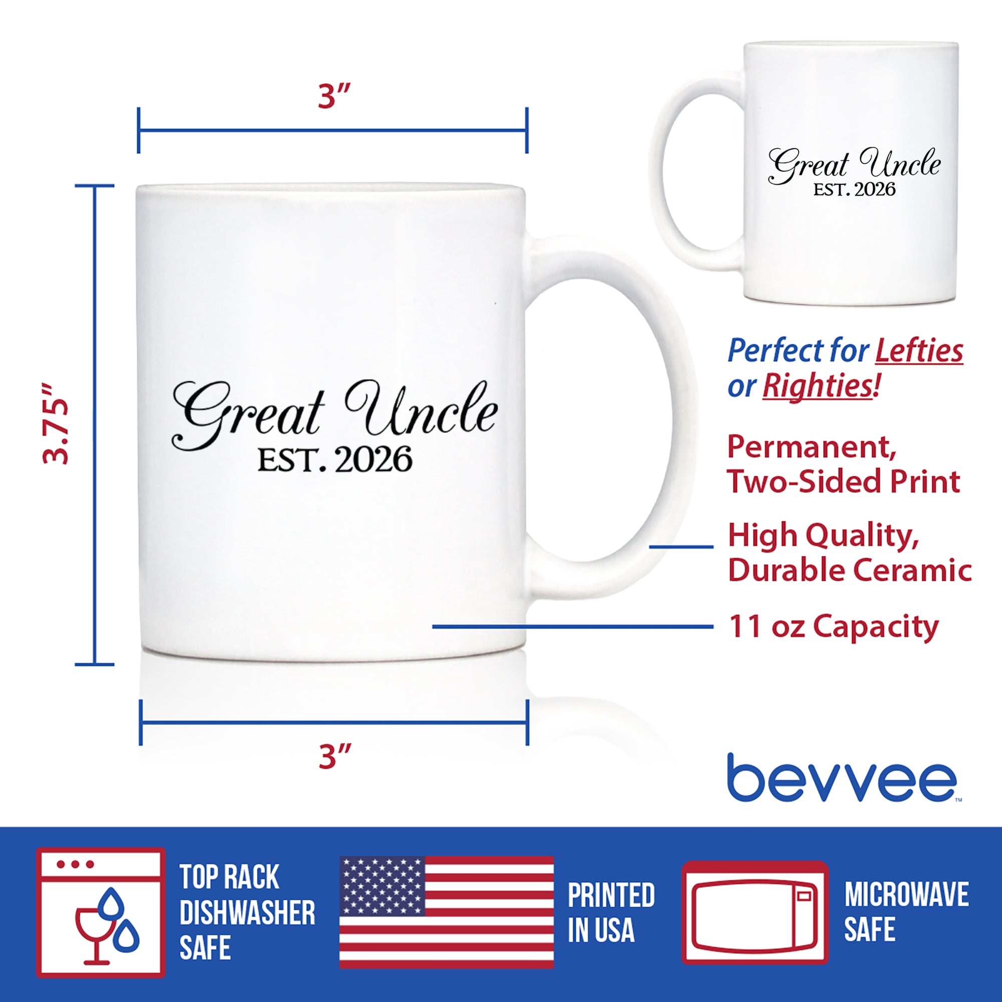 Great Uncle Est 2026 - Coffee Mug - New Great Uncle Gift for First Time Great Uncles - Decorative White Ceramic Coffee Cup