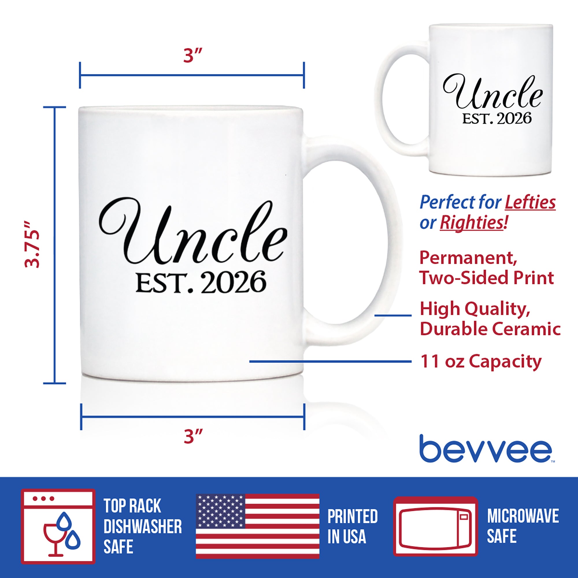 Uncle Est 2026 - Coffee Mug - New Uncle Gift for First Time Uncles - Decorative White Ceramic Coffee Cup