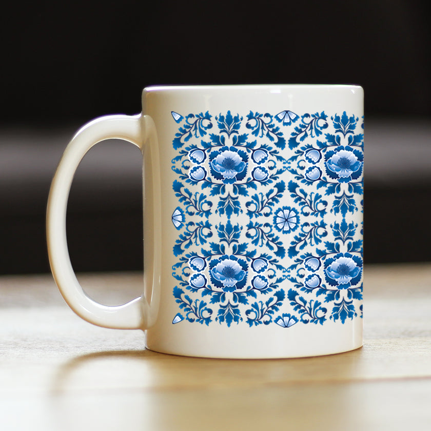 Delft Blue and White Coffee Mug Floral Dutch Pattern Gifts White Ceramic Coffee Cup