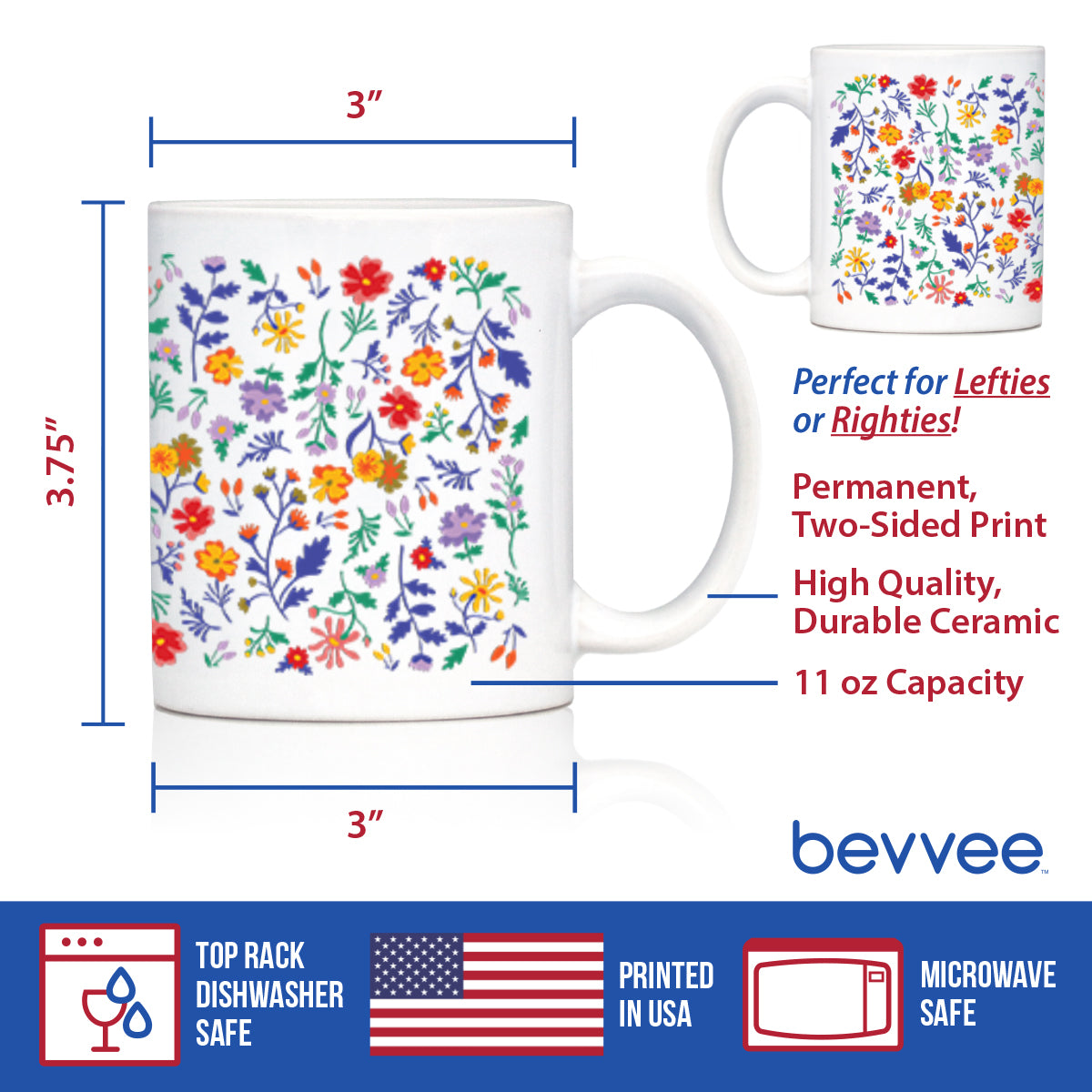 Spring Floral Coffee Mug Flower Gifts for Women White Ceramic Coffee Cup