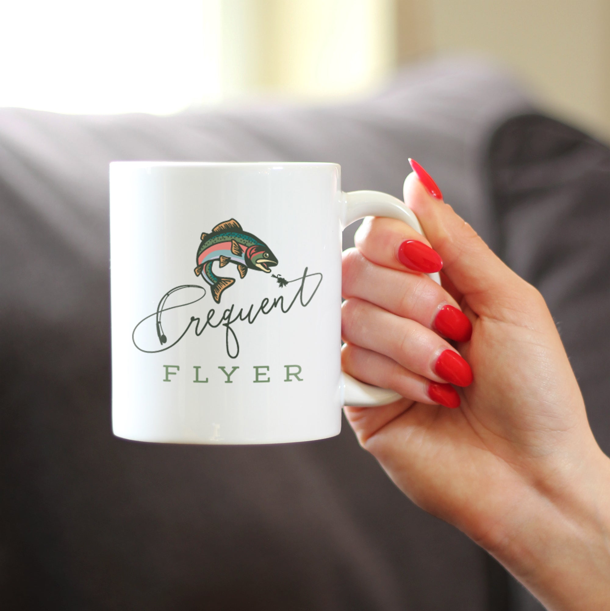 Frequent Flyer Coffee Mug Fly Fishing Accessories and Gifts White Ceramic Coffee Cup