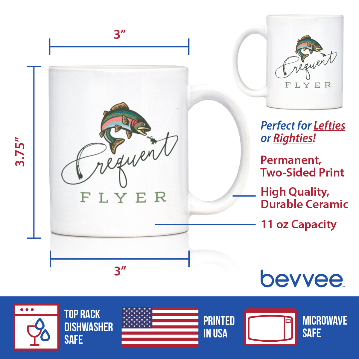 Frequent Flyer Coffee Mug Fly Fishing Accessories and Gifts White Ceramic Coffee Cup