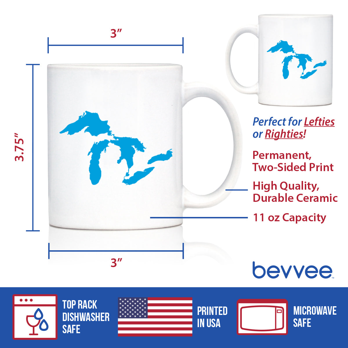 Great Lakes Map Coffee Mug - Unique Art Gifts for Midwestern Women &amp; Men
