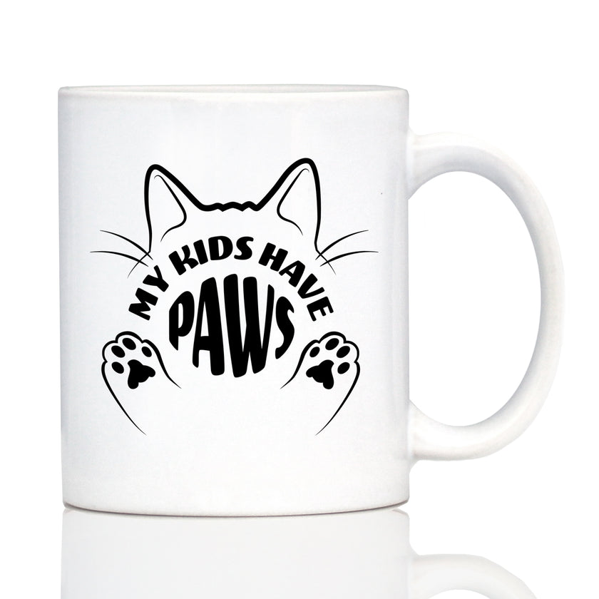 Kids Have Paws Cat Coffee Mug Gifts for Cat People White Ceramic Coffee Cup