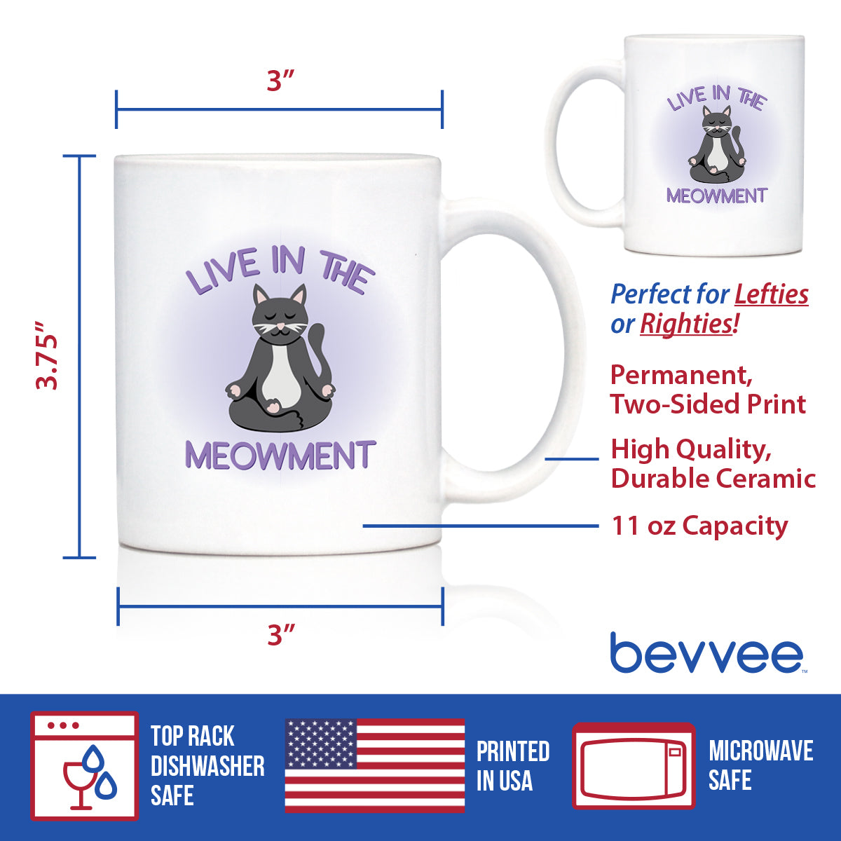 Live In The Meowment Coffee Mug - Funny Cat Gifts and Meditation Themed Decor