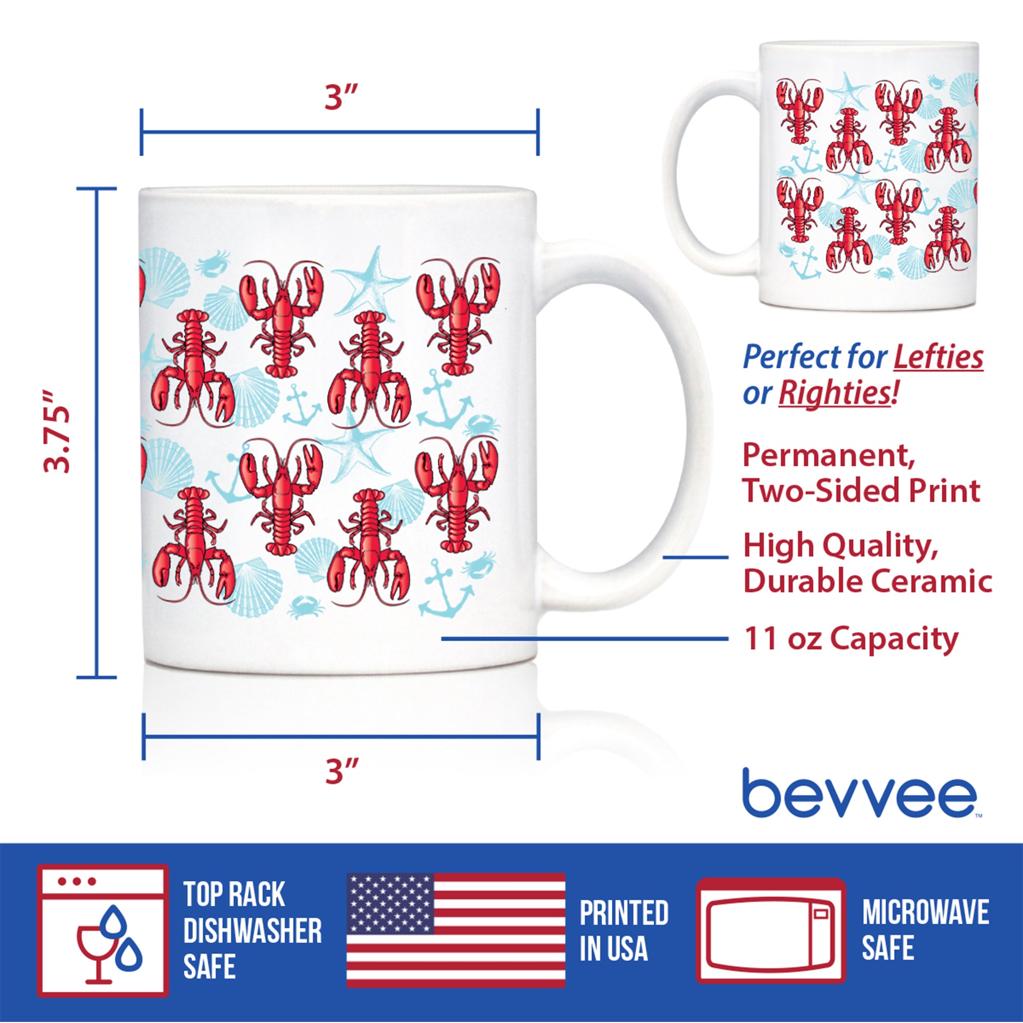 Lobster 2 Coffee Mug Lobster Gifts, Maine Souvenirs and Decor  White Ceramic Coffee Cup