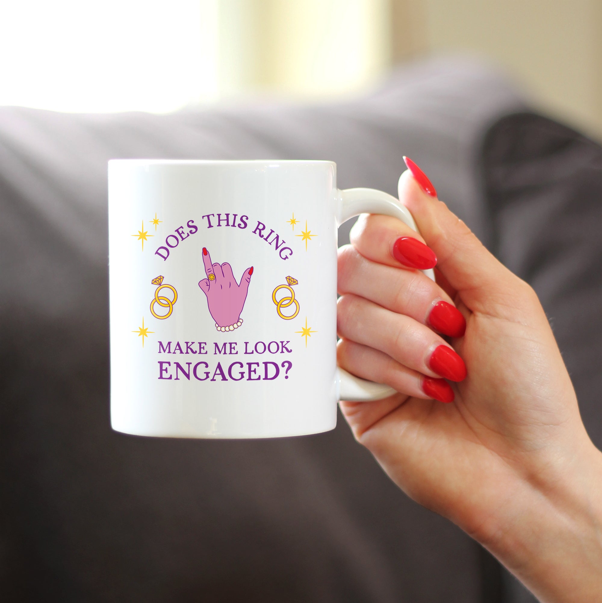 Funny Engagement Gift Coffee Mug Does This Ring Make Me Look Engaged White Ceramic Coffee Cup