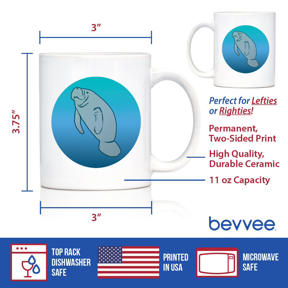 Manatee Coffee Mug - Cute Ocean Animals Themed Decor and Gifts for Sea Creature Lovers