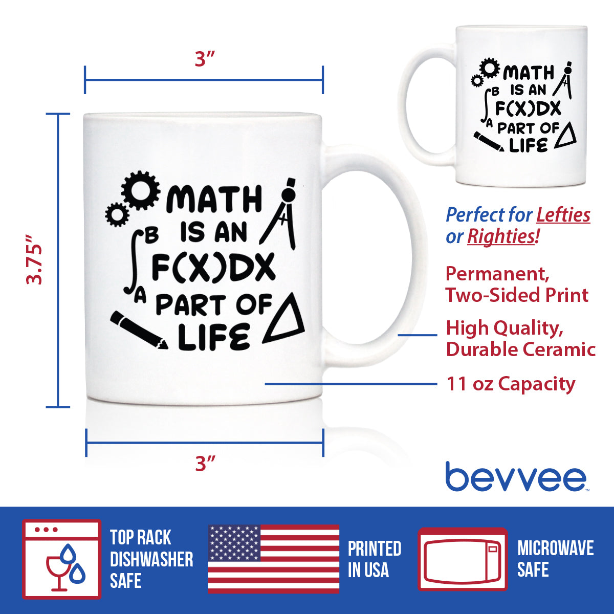 Math is an Integral Part of Life Coffee Mug - Funny Math Nerd or Teacher Gifts for Women &amp; Men