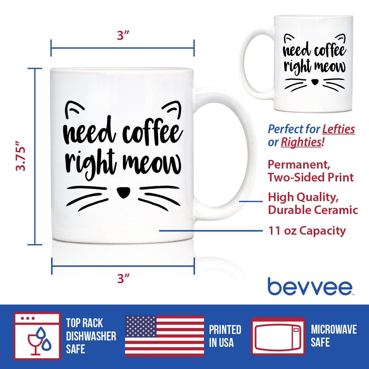 Need Coffee Right Meow - Funny Cat Themed Coffee Mug Gifts & Decor