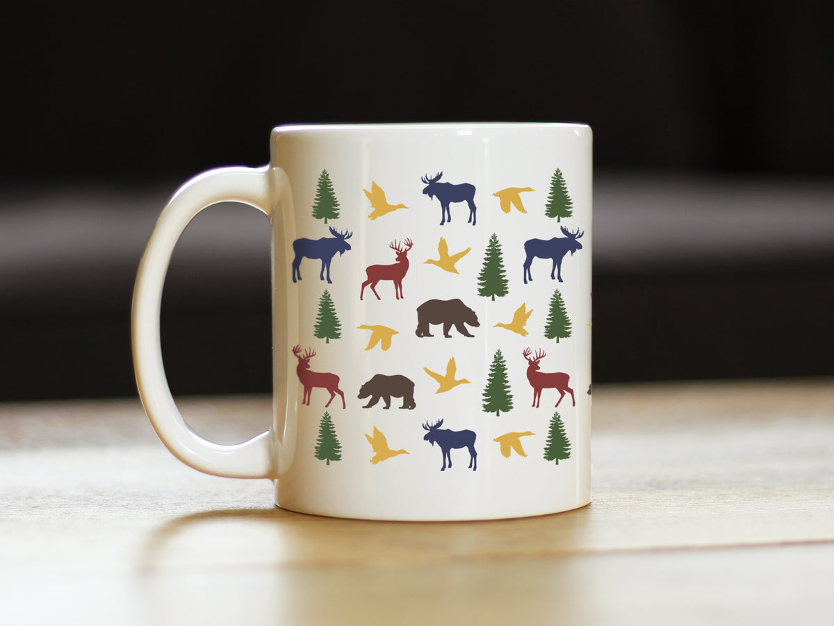 Rustic Outdoor Animals Coffee Mug - Nature Lovers Gifts for Women &amp; Men - Large 15oz &amp; 11oz White Ceramic Mugs