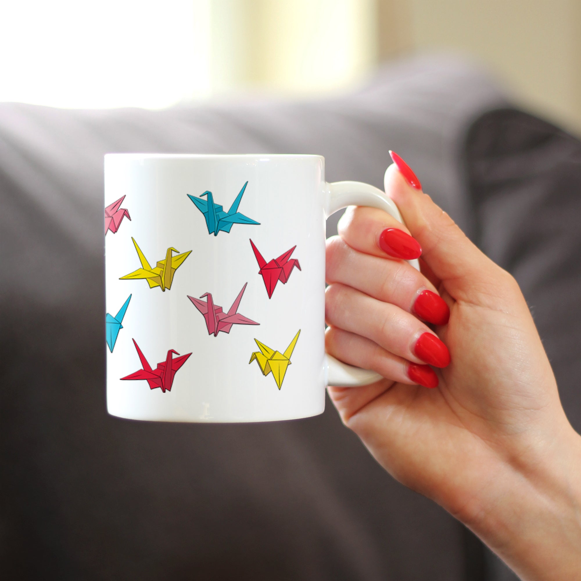 Origami Paper Crane Coffee Mug Japanese Decor and Gifts White Ceramic Coffee Cup