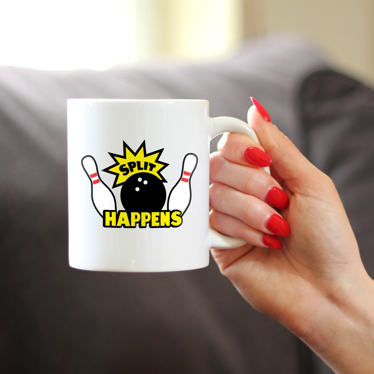 Split Happens - Bowling Coffee Mug - Funny Bowling Gifts and Decor for Bowlers
