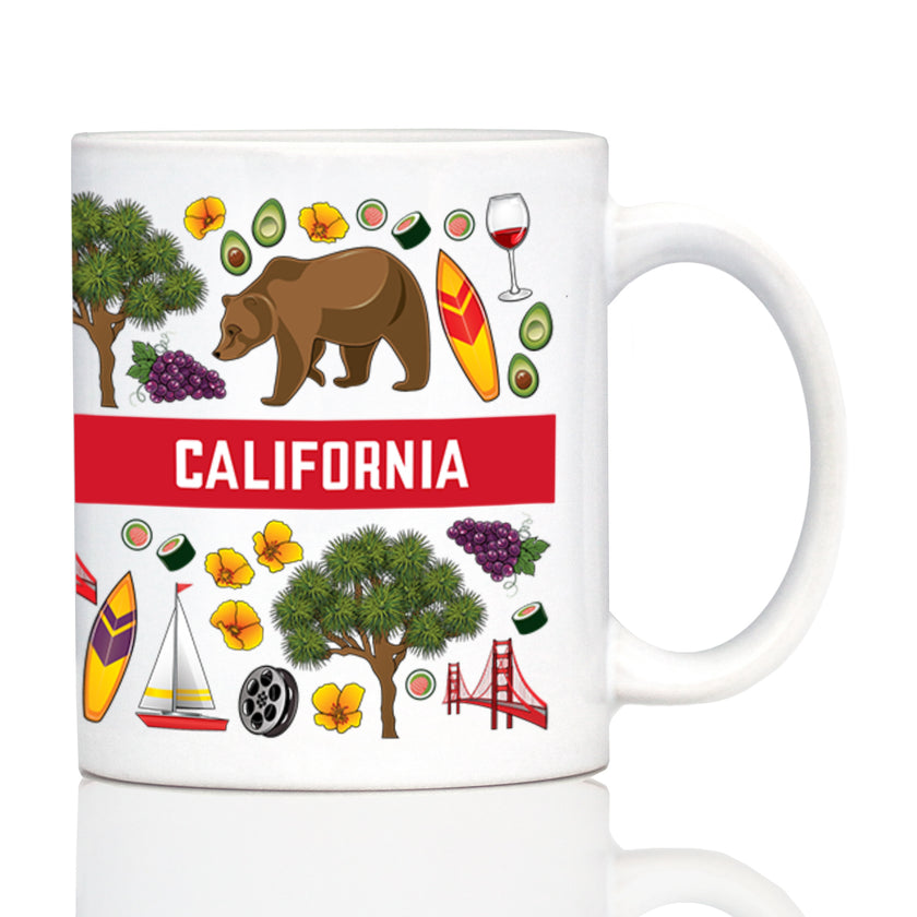 California Flag Pattern Coffee Mug California Gifts and Souvenirs White Ceramic Coffee Cup