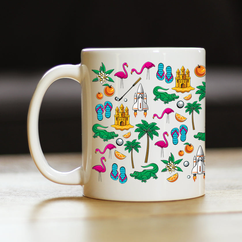 Florida Pattern Coffee Mug Florida Gifts and Souvenirs White Ceramic Coffee Cup