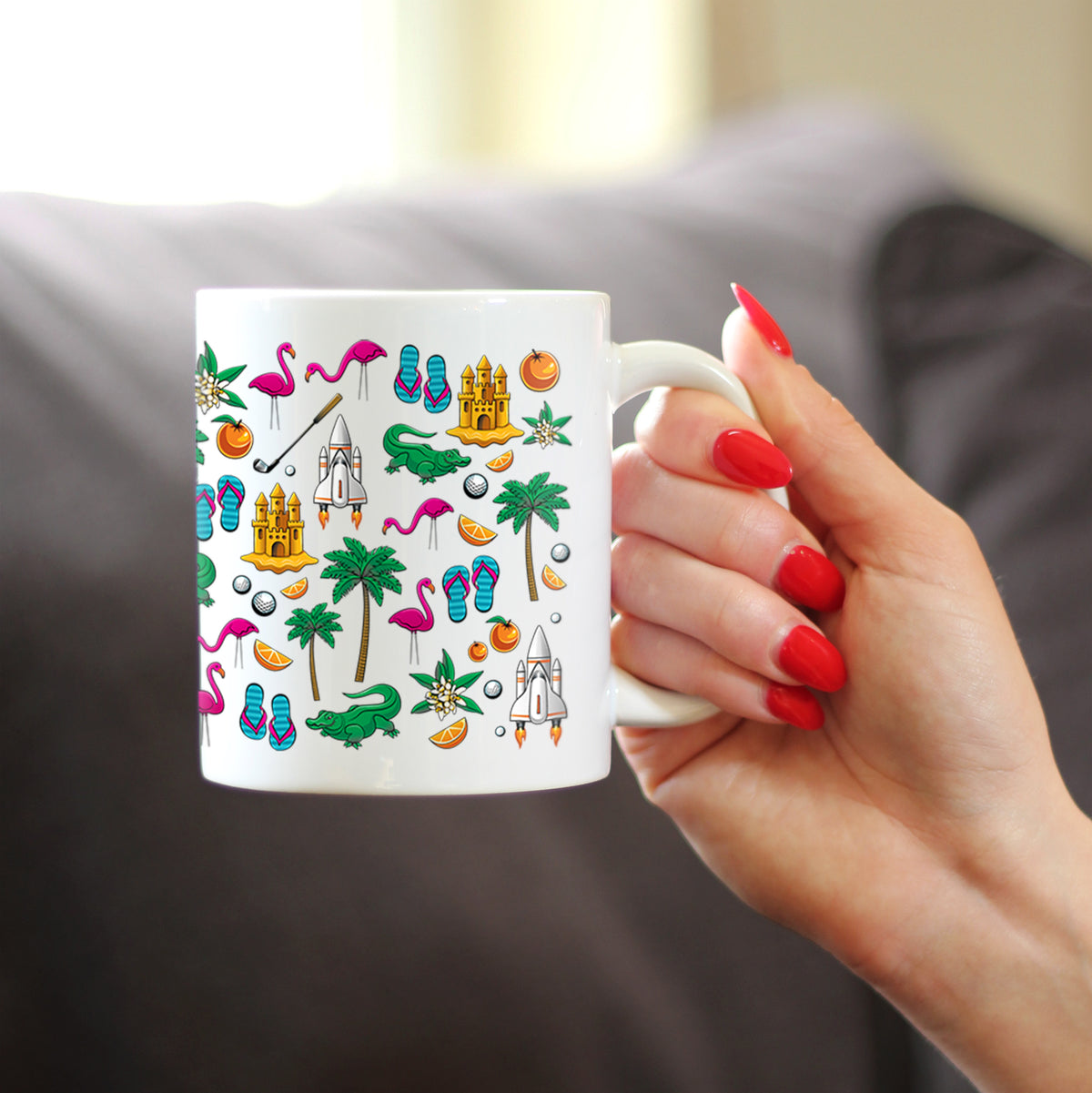 Florida Pattern Coffee Mug Florida Gifts and Souvenirs White Ceramic Coffee Cup