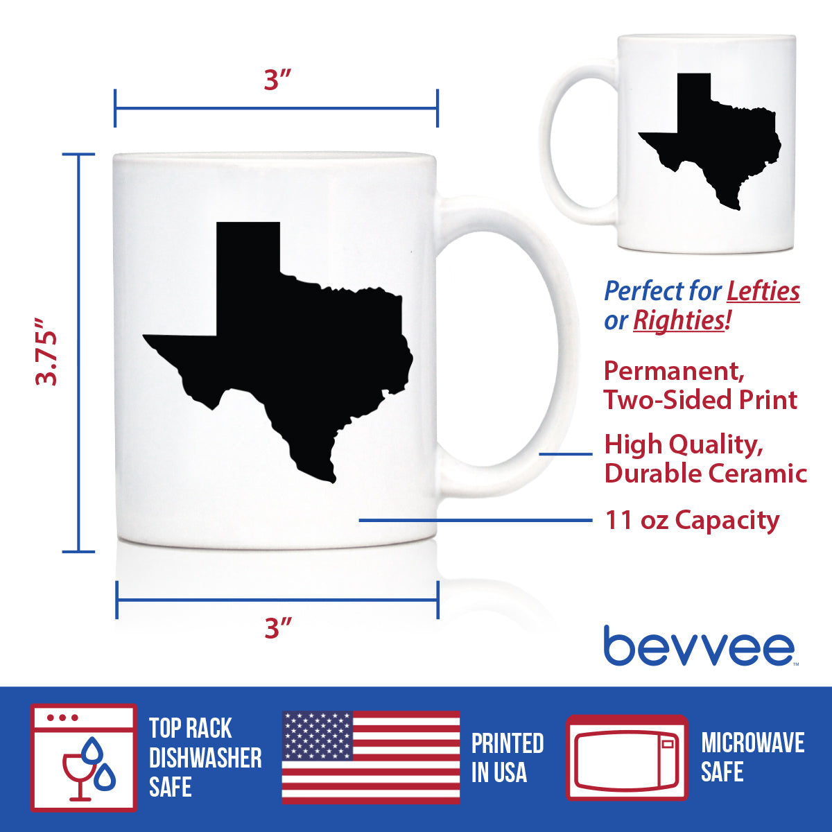 Texas State Outline Coffee Mug - State Themed Drinking Decor and Gifts for Texans