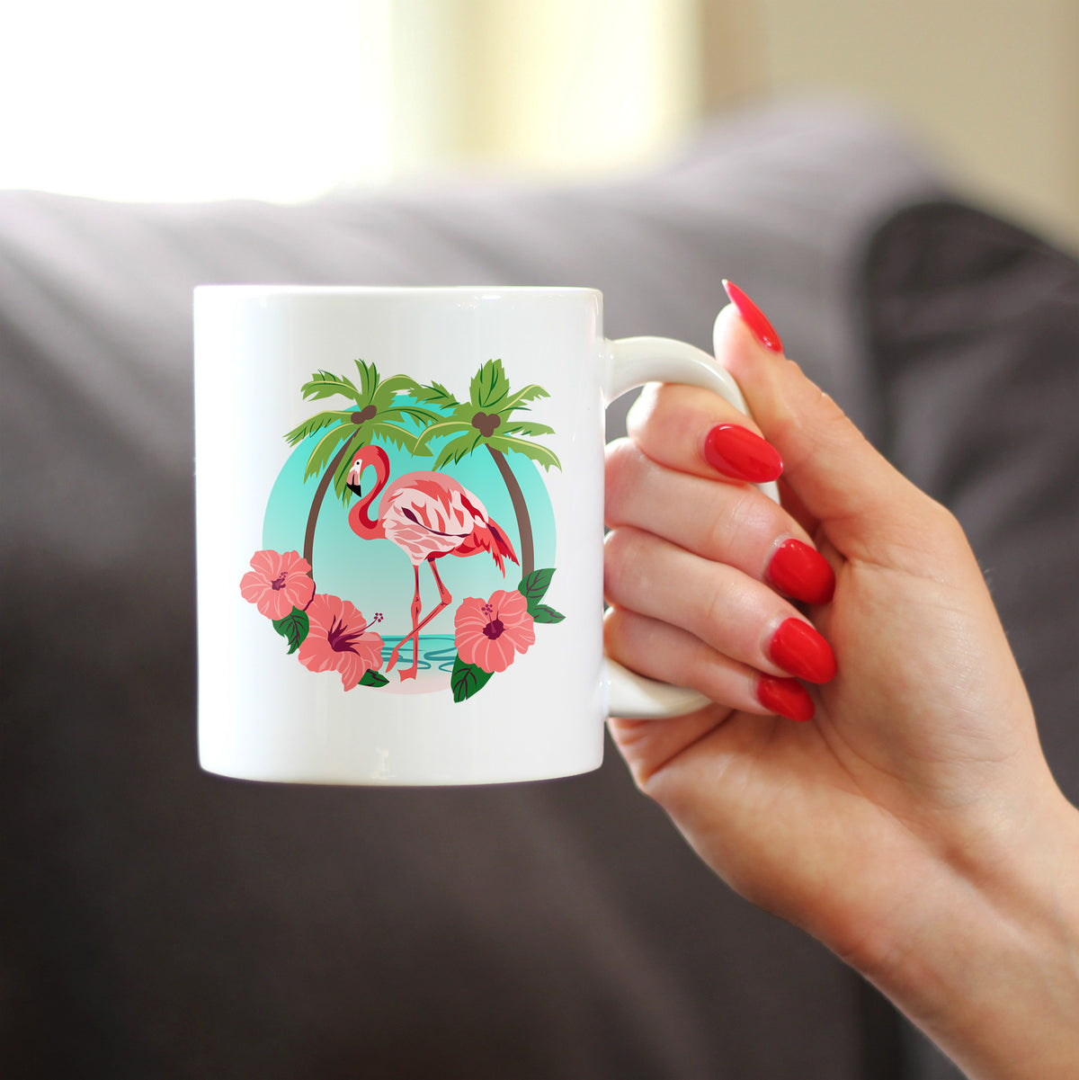 Tropical Flamingo Coffee Mug - Flamingo Gifts &amp; Decor - Large 15oz &amp; 11oz White Ceramic Mugs