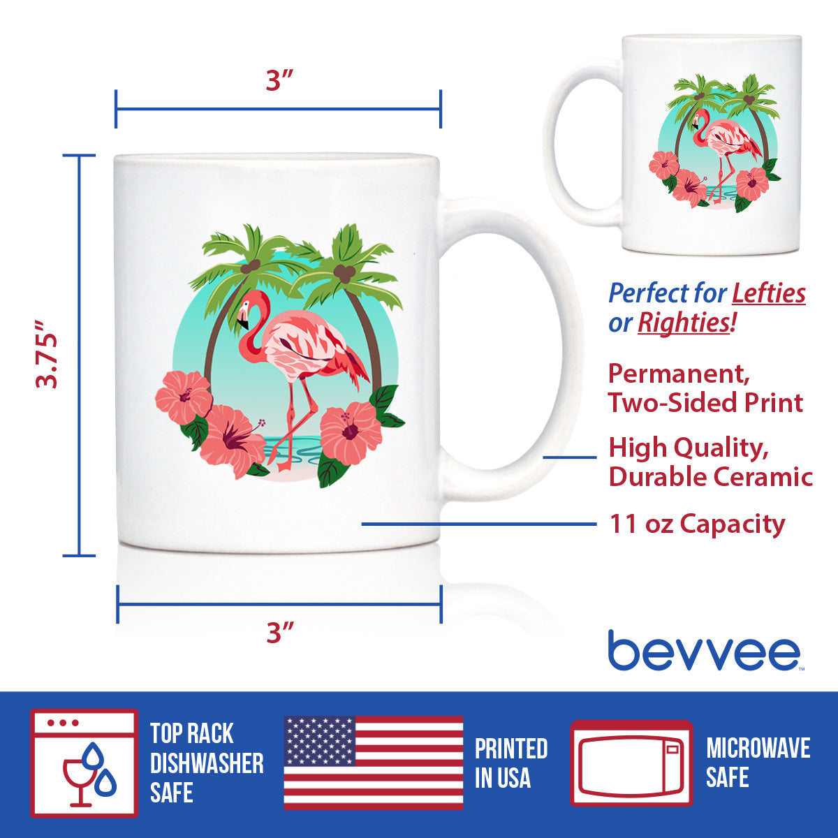 Tropical Flamingo Coffee Mug - Flamingo Gifts &amp; Decor - Large 15oz &amp; 11oz White Ceramic Mugs