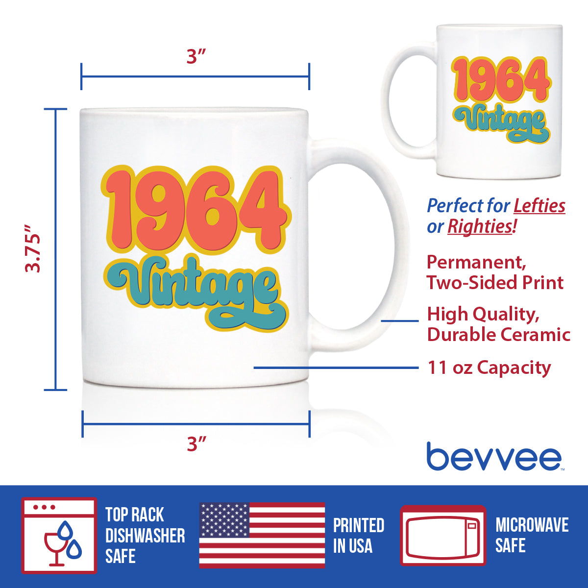 Vintage 1964 - Fun 60th Birthday Coffee Mug Gifts for Men &amp; Women Turning 60 - Retro Coffee Cups