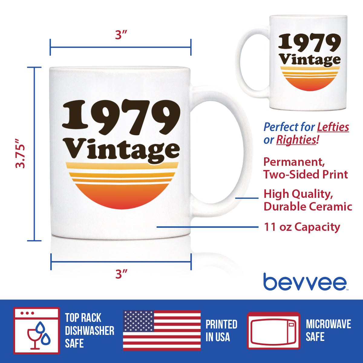 Vintage 1979 - Fun 45th Birthday Coffee Mug Gifts for Men &amp; Women Turning 45 - Retro Coffee Cups