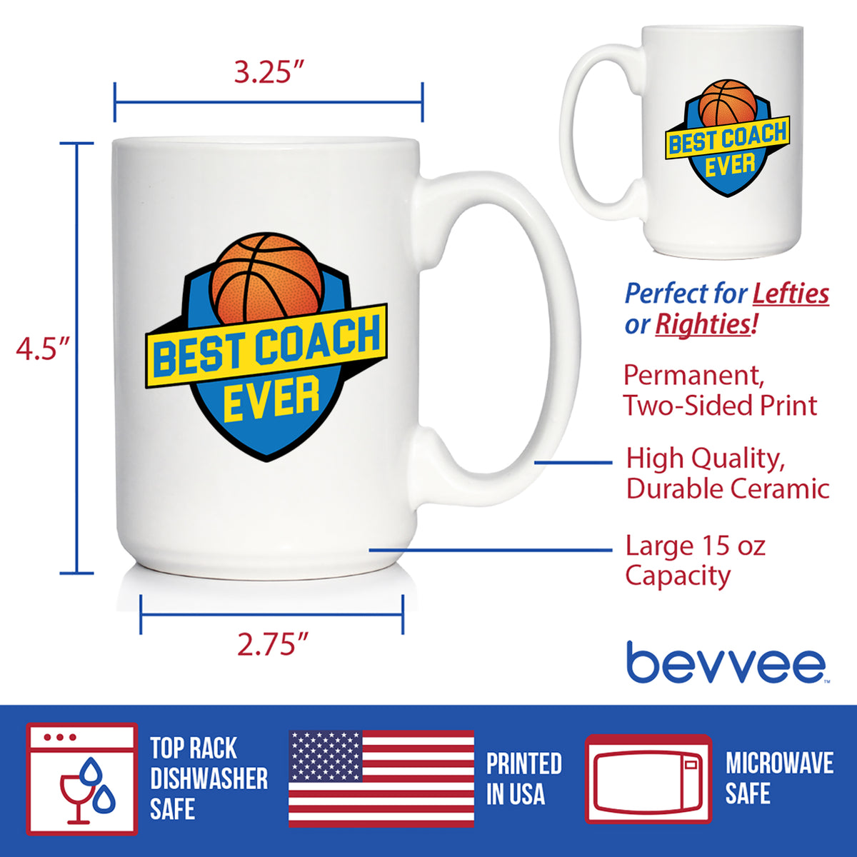 Basketball Coach Gifts for Coaches Coffee Mug Best Coach Ever White Ceramic Coffee Cup