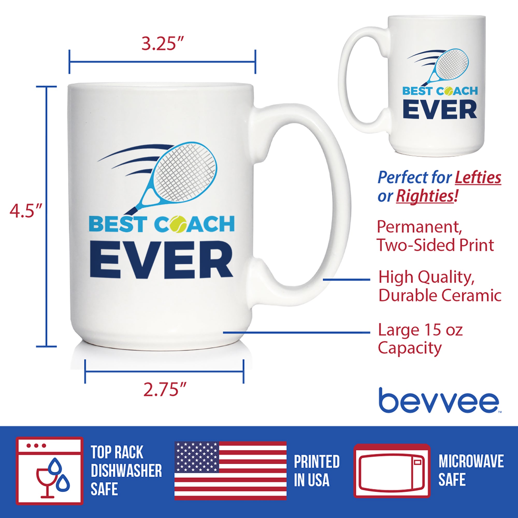 Tennis Coach Gifts for Coaches Coffee Mug Best Coach Ever White Ceramic Coffee Cup