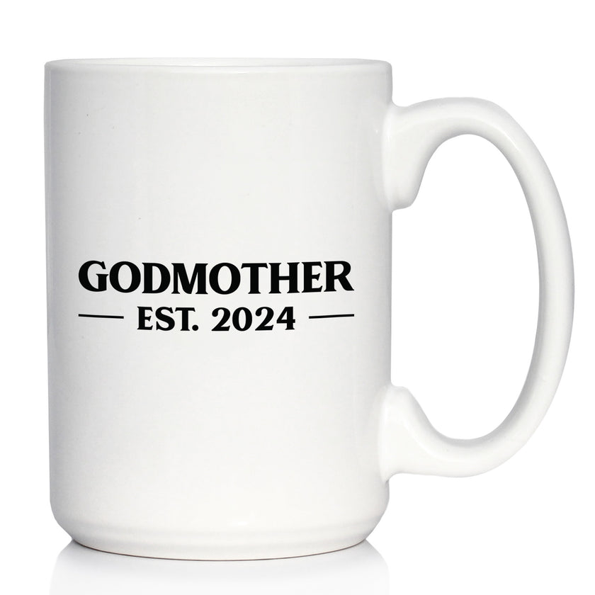 Godmother Est 2024 - New Godmother Coffee Mug Proposal Gift for First Time Godparents - Bold