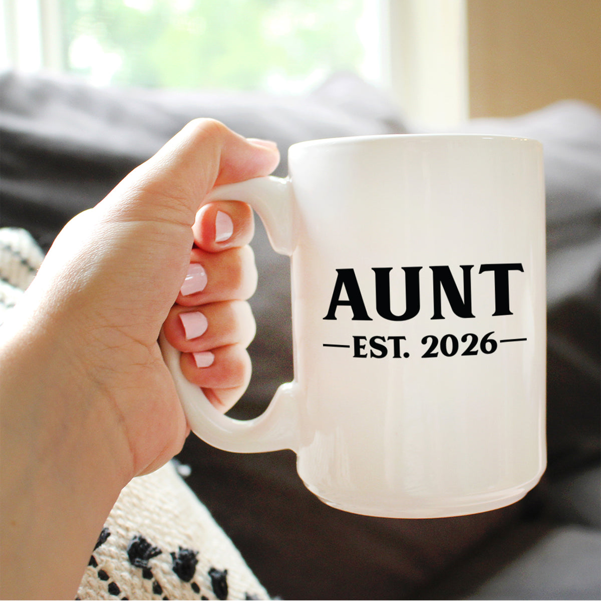 Aunt Est 2026 - Coffee Mug - New Aunt Gift for First Time Aunts - Bold White Ceramic Coffee Cup