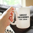 Great Grandma Est 2026 - Coffee Mug - New Great Grandmother Gift for First Time Great Grandparents - Bold White Ceramic Coffee Cup