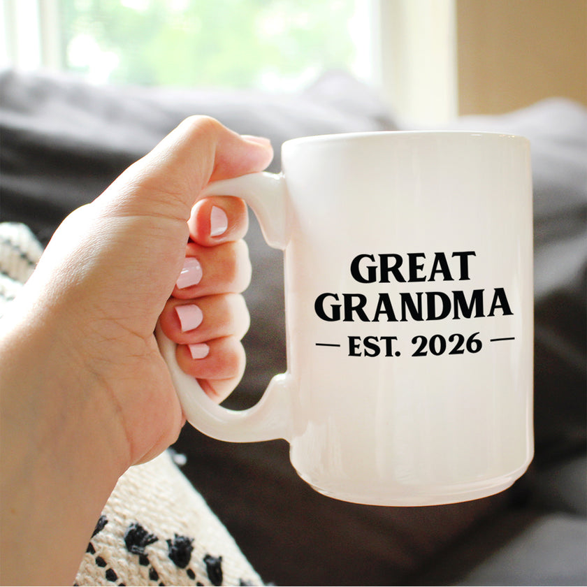 Great Grandma Est 2026 - Coffee Mug - New Great Grandmother Gift for First Time Great Grandparents - Bold White Ceramic Coffee Cup