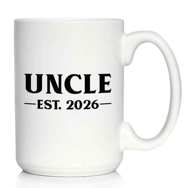 Uncle Est 2026 - Coffee Mug - New Uncle Gift for First Time Uncles - Bold White Ceramic Coffee Cup