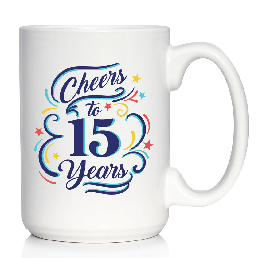 Cheers to Years - Anniversary Party Cups & Decor - Engraved Glasses & Color Ceramic Coffee Mugs