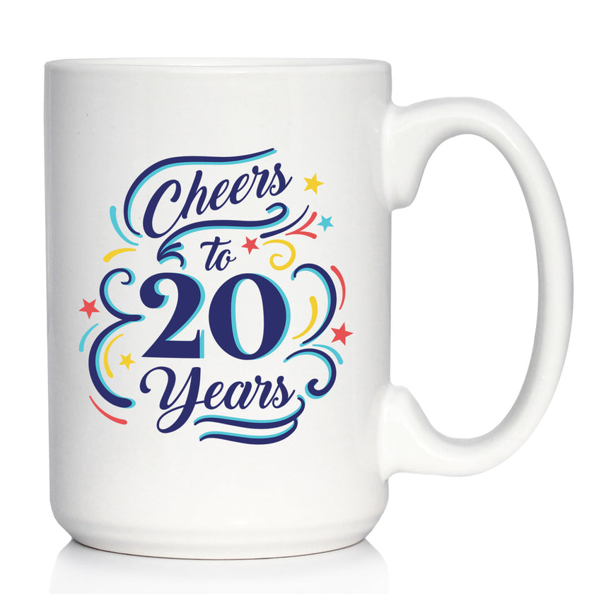 Cheers to Years - Anniversary Party Cups & Decor - Engraved Glasses & Color Ceramic Coffee Mugs