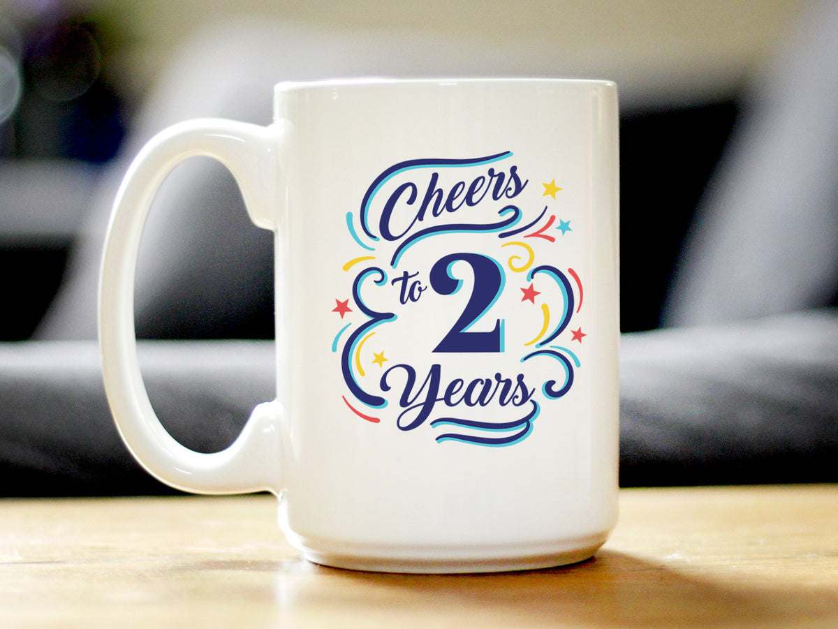 Cheers to 2 Years - Coffee Mug Gifts for Women &amp; Men - 2nd Anniversary Party Decor