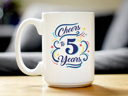 Cheers to 5 Years - Coffee Mug Gifts for Women & Men - 5th Anniversary Party Decor