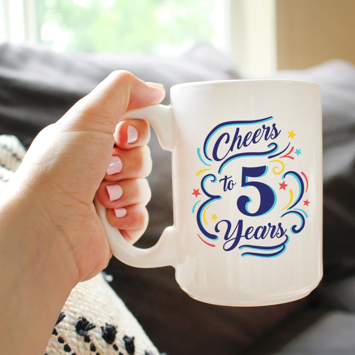 Cheers to 5 Years - Coffee Mug Gifts for Women & Men - 5th Anniversary Party Decor