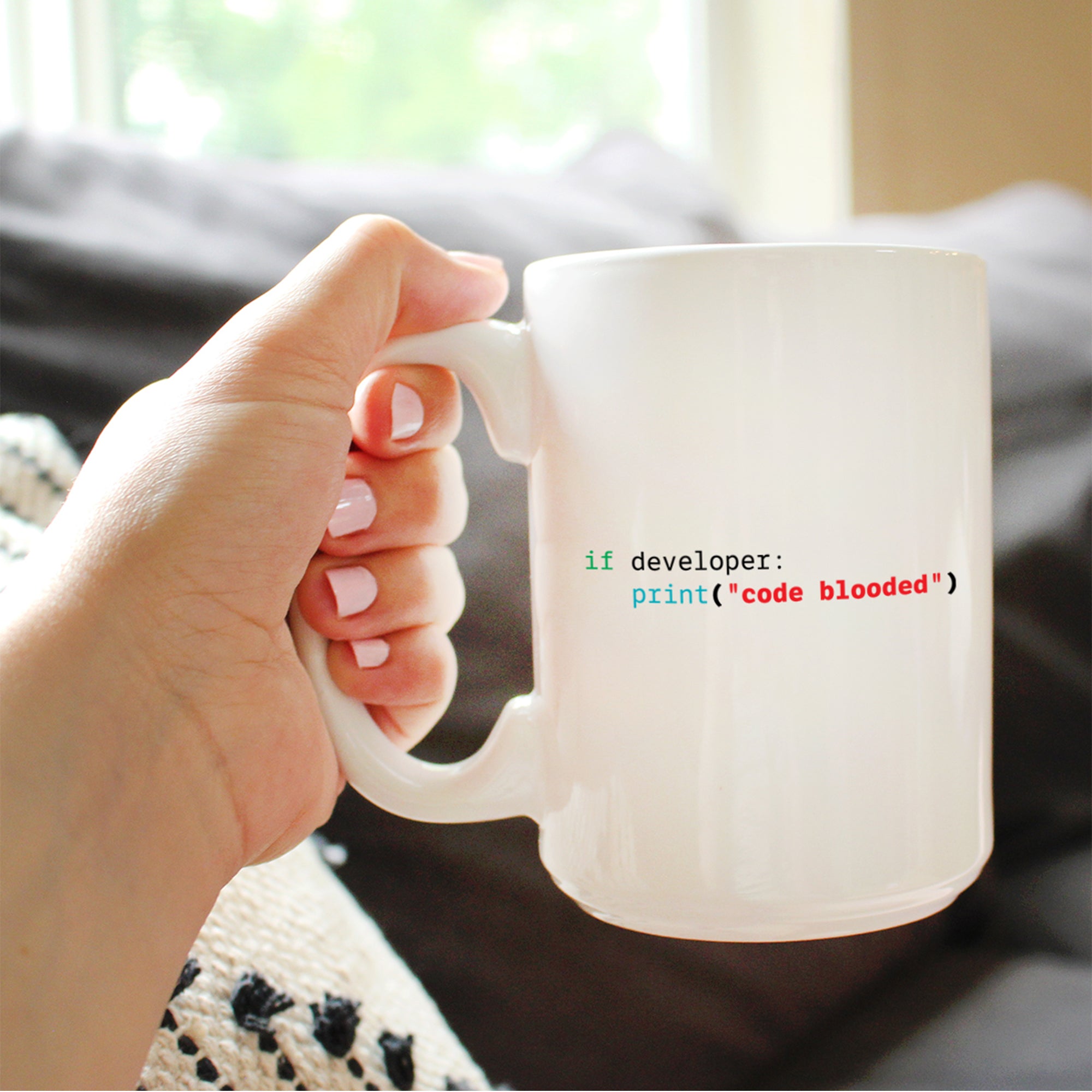 Code Blooded Coffee Mug Funny Tech Gifts for Programmer, Coder & Computer Geeks White Ceramic Coffee Cup