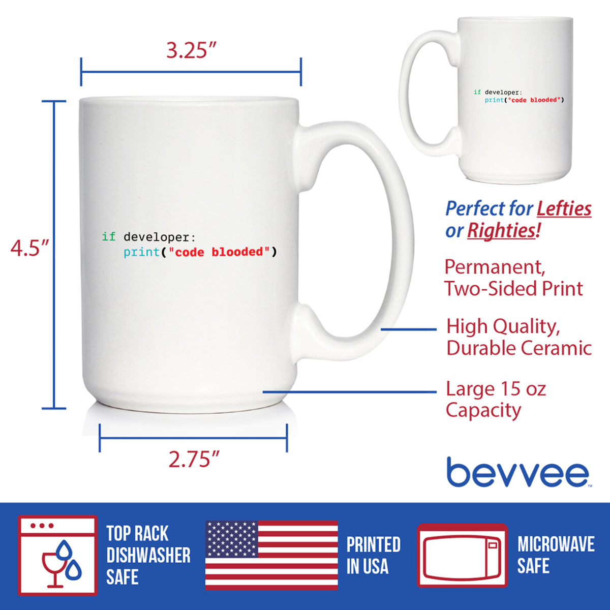 Code Blooded Coffee Mug Funny Tech Gifts for Programmer, Coder & Computer Geeks White Ceramic Coffee Cup