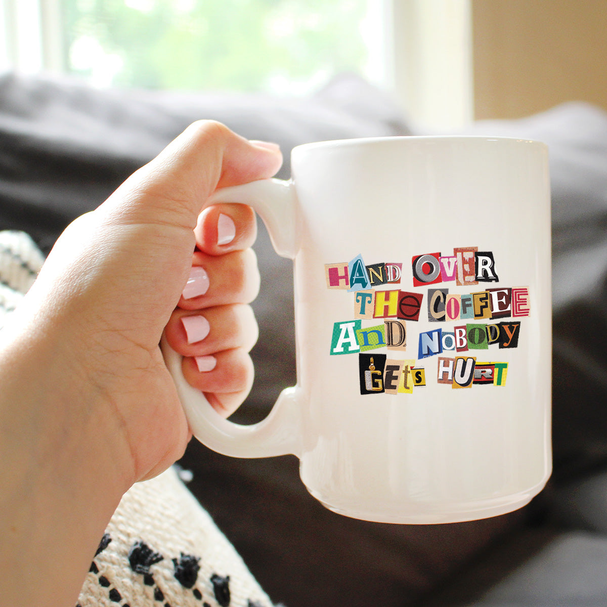 Coffee Ransom Note Coffee Mug - Funny Sarcastic Coffee Mug Gifts for Coffee Lovers - Large 15oz &amp; 11oz White Ceramic Mugs