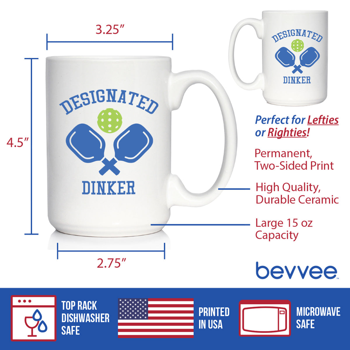 Designated Dinker - Funny Pickleball Coffee Mug Gifts for Women and Men