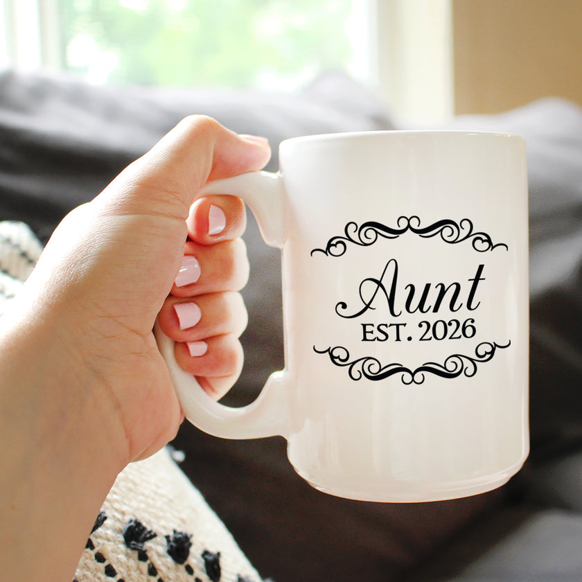 Aunt Est 2026 - Coffee Mug - New Aunt Gift for First Time Aunts - Decorative White Ceramic Coffee Cup