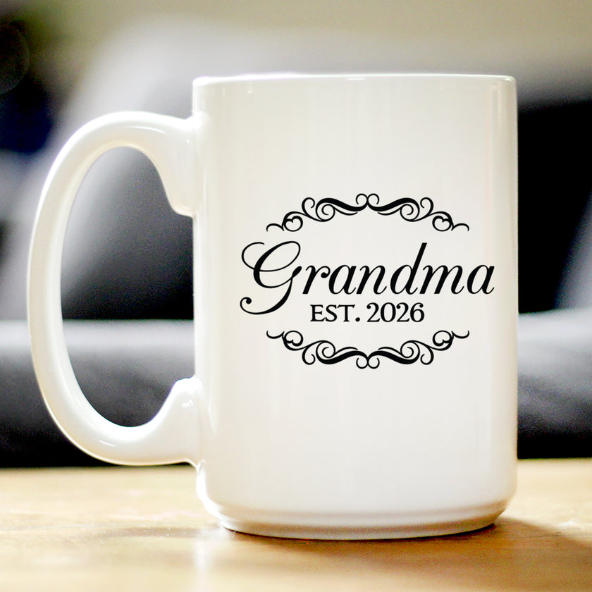 Grandma Est 2026 - Coffee Mug - New Grandmother Gift for First Time Grandparents - Decorative White Ceramic Coffee Cup