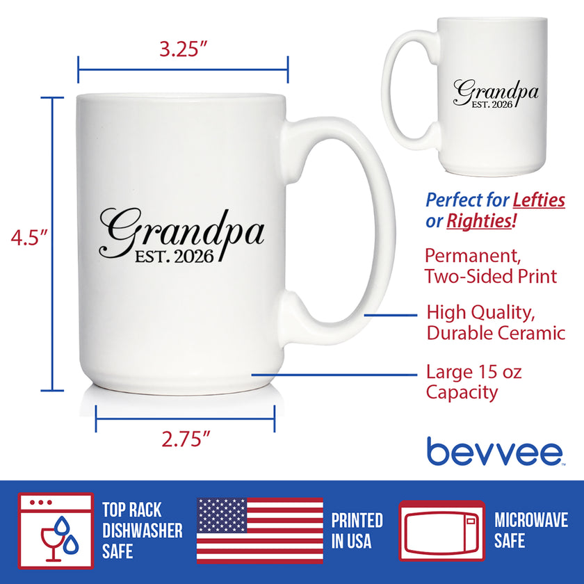 Grandpa Est 2026 - Coffee Mug - New Grandfather Gift for First Time Grandparents - Decorative White Ceramic Coffee Cup