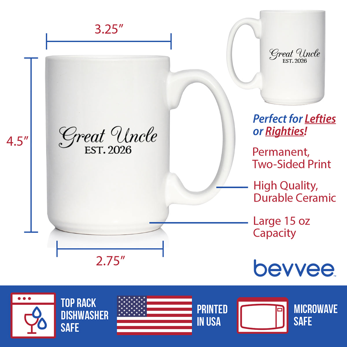 Great Uncle Est 2026 - Coffee Mug - New Great Uncle Gift for First Time Great Uncles - Decorative White Ceramic Coffee Cup