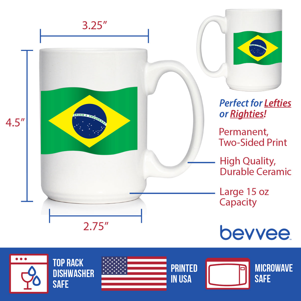 Brazil Flag Coffee Mug - Country Pride Themed Drinking Decor and Gifts for Brazilians