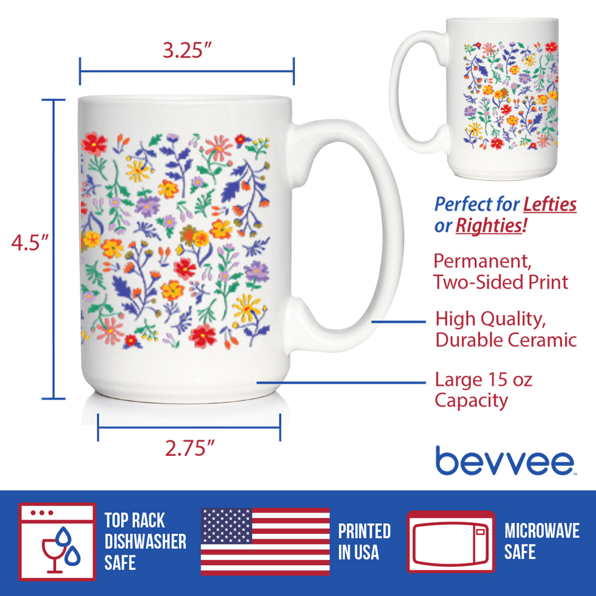 Spring Floral Coffee Mug Flower Gifts for Women White Ceramic Coffee Cup
