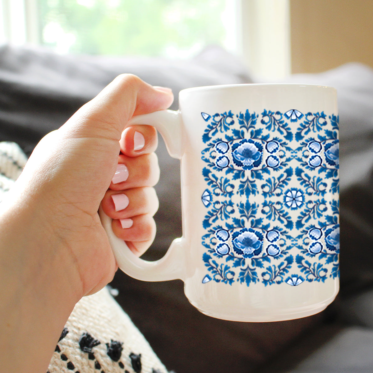 Delft Blue and White Coffee Mug Floral Dutch Pattern Gifts White Ceramic Coffee Cup
