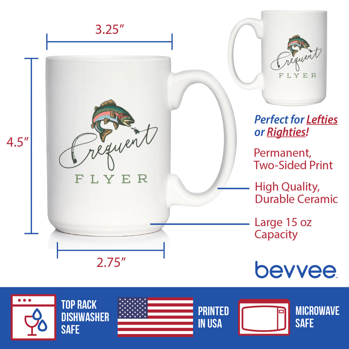 Frequent Flyer Coffee Mug Fly Fishing Accessories and Gifts White Ceramic Coffee Cup